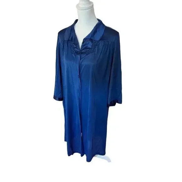 VANITY FAIR VINTAGE blue sheer button up pajama gown size medium - Picture 2 of 7